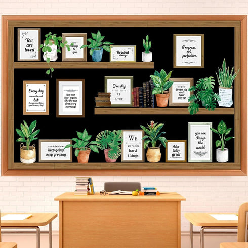 Bookshelf Bulletin Board Set Back to School Plant Motivational Classroom Decoration Reading