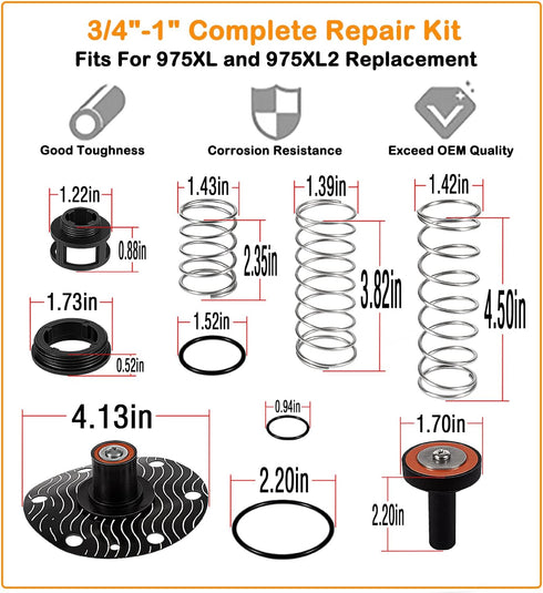 Complete Backflow Repair Kit for Zurn Wilkins 975XL and 975XL2, 3/4"-1" Replacement