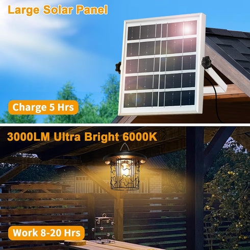 3000LM 5 3 Solar Shed Light Work Day & Night, Bright Modes Solar Powered Gazebo Lights Outdoor Hanging Lamps
