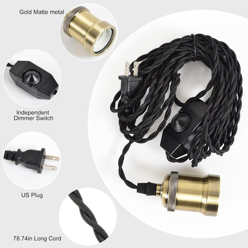 dimmer Lights19.69 Plug in Pendant Light Cord hanging light kit with switch,Farmhouse Hanging ft power cord length,Hemp
