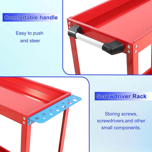 Majnesvon 2 450 LBS 1) Tier Metal Utility Cart on Wheels, Rolling Tool Carts with Lockable Wheels & Ergonomic Handle
