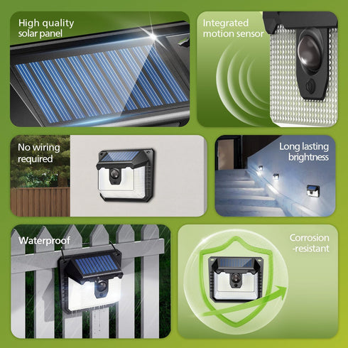 120 Lights,3 Philips Solar Lights Motion Sensor Outdoor, LEDs Solar Powered Security Lighting Modes, Waterproof Wall