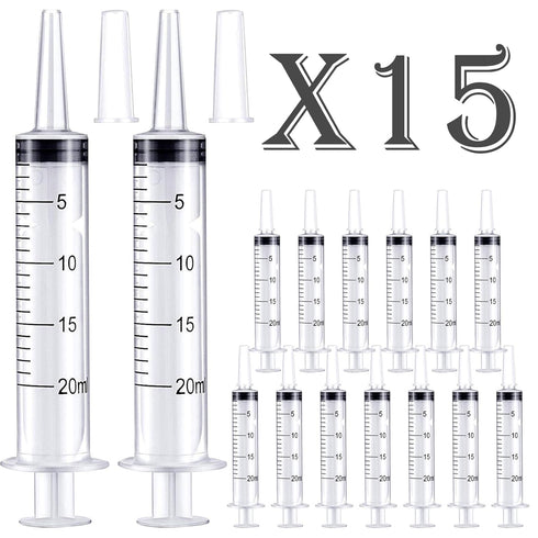 15 Pack 20ml Plastic Feeding Syringe with Cap, Individually Sealed, Measuring Liquid Syringe for Industrial Labs