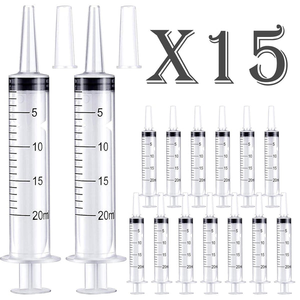 15 Pack 20ml Plastic Feeding Syringe with Cap, Individually Sealed, Measuring Liquid Syringe for Industrial Labs