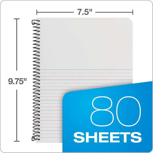 Oxford Primary Spiral Notebooks, 3/PK, 80 Sheets, Durable Plastic Covers, Pre-K, K-2, Blue/Red/Green, 9 3/4 x 7 1/2