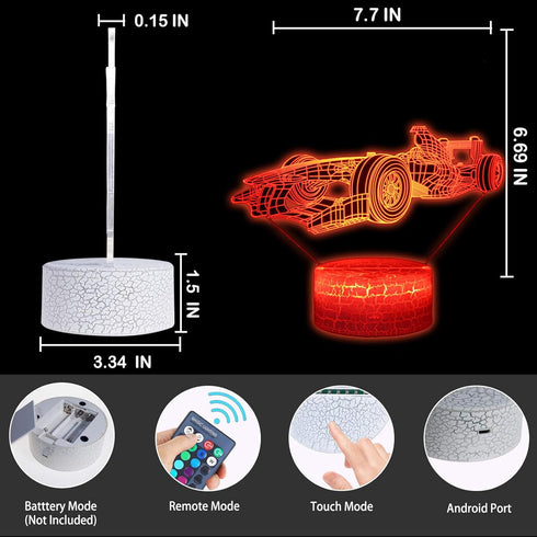 MARZIUS 3D 16 Race Sports Car Illusion Night Light Roadster-Shaped LED Table Lamp with Colors & Remote Control Gift