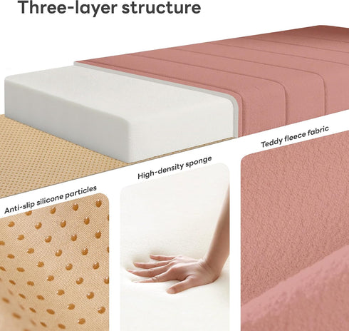 KJEKT 2.4x20x12 50D Window Seat Cushion Teddy Fabric Density White Foam Padding Non-Slip & Durable.Easy Clean