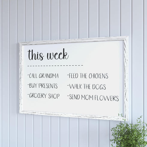HBCY Creations Wall Mount Whitewashed White Board, 24"x36", Dry Erase Marker, 4 Magnets, Eraser, Wood Frame