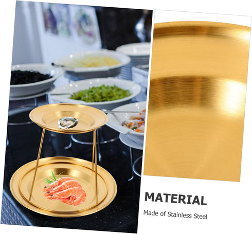 HEALLILY Stainless Steel Seafood Display Tray for Buffet Sashimi Oysters Gold Platter Deep Plates Elegant Food Serving
