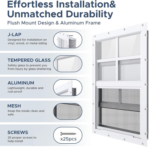 AIRGBW 12"*18", 1 Pack) Windows for Chicken Coop with Screens, Aluminum Exterial Window Replacement for Playhouse