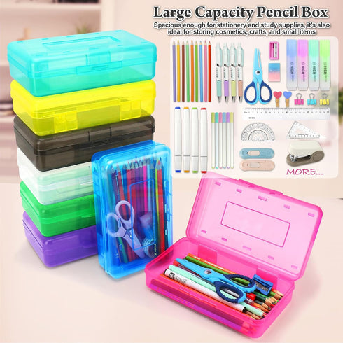 Plastic Translucent Pencil Box, Snap-Tight Lid Pencil Case for School and Office Supplies, 1 Pack, Standard Size