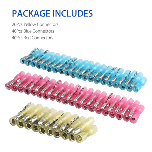 EEEkit 100pcs Heat Shrink Bullet Connectors, Female & Male Bullet Butt Crimp Terminals Assortment Kit for Automotive
