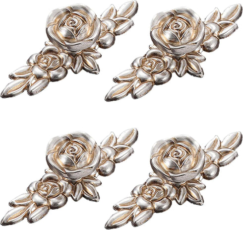 ROSDMDE Rose Cabinet Knobs with Backplate 4pcs Vintage Zinc Alloy Flower Drawer Pull