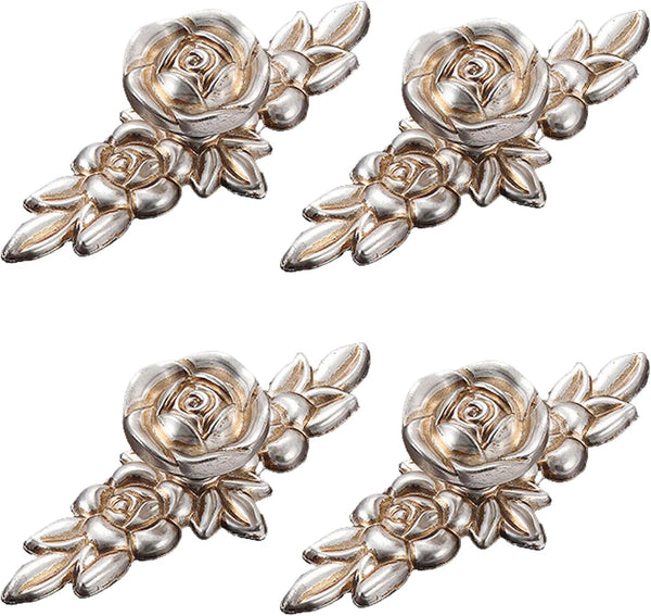 ROSDMDE Rose Cabinet Knobs with Backplate 4pcs Vintage Zinc Alloy Flower Drawer Pull