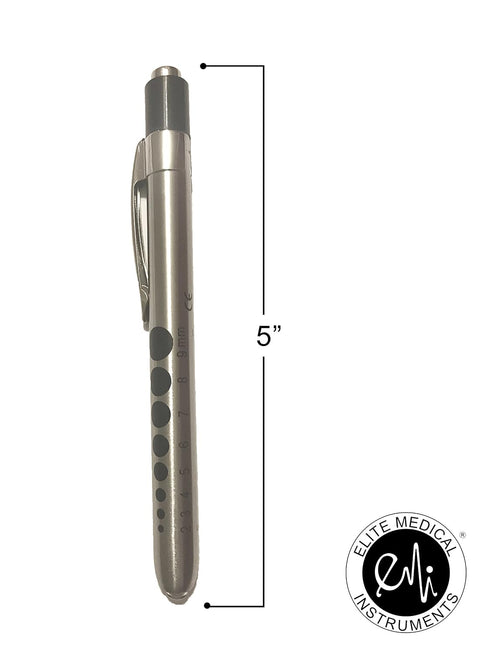2 Pack EPL-935-2 EMI - Stainless Steel Diagnostic Pen Lights with Pupil Gauge and Click Trigger - Silver Medical