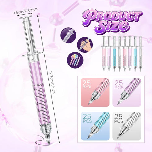 Estune 100 Pcs Syringe Retractable Nurse Pens Novelty Fun Medical Blood Ballpoint Pens Gifts for Nursing Student School