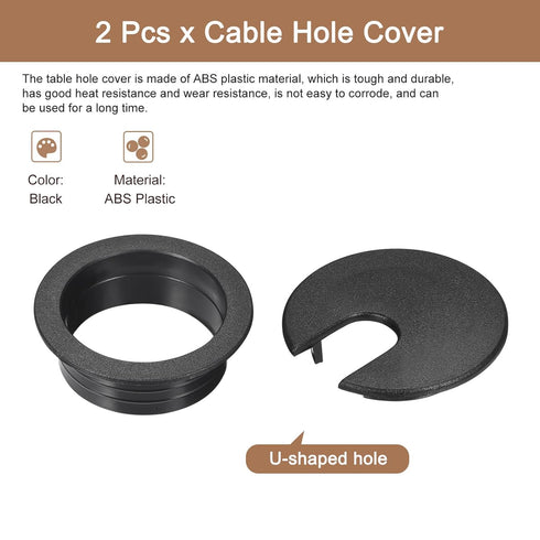 uxcell 2Pcs Cable Hole Cover - 1.38Inch/35mm ABS Desk Grommet for Wire Organizer, Black