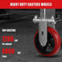 6"X2" Heavy Duty Industrial Casters, Crowned Polyurethane Tread Cast Iron Center Wheels, 1200 lbs Load Capacity, Rigid