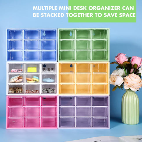 Rtteri 9 Pieces Mini Drawer Organizer Plastic Desktop Storage Box with 9 Clear Drawers for Office Home Jewelry