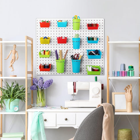 Roowest 60 Pcs Pegboard Cups, Pegboard Bins Set, Wall Organizer with Hooks and Loops, Assortment for Office Storage