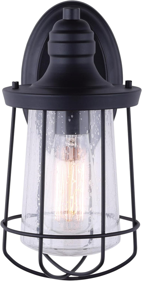 1-Light Canarm Oudoor Downlight, Black Wall Mount with Clear Glass Panels, Classic Durable Outdoor Lighting for Porch