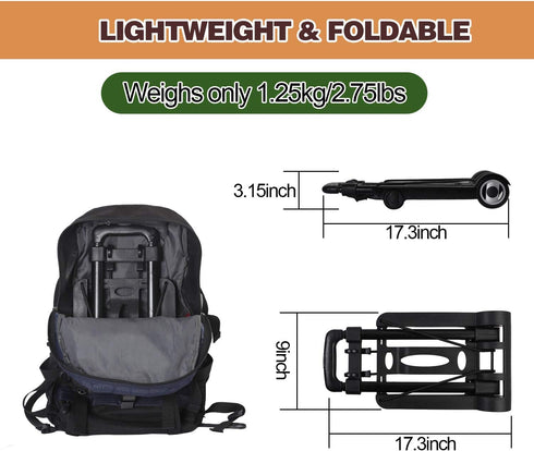 25kg 55lbs 2 KINJOEK Folding Hand Truck, Solid Construction Utility Cart for Luggage with Oversized Wheels Bonus Bungee