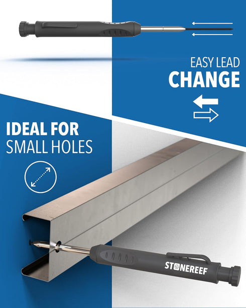STONE REEF Set 7 Carpenter Pencil with Sharpener & Refills Deep Hole Marker Mechanical Pencil for Wood, Metal & Plastic
