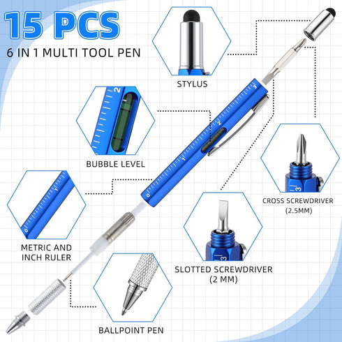Maitys 30 6 1 Pcs Multi Tool Pens for Father's Day in Screwdriver Multi Function Pens with Level Gauge Stylus Phone