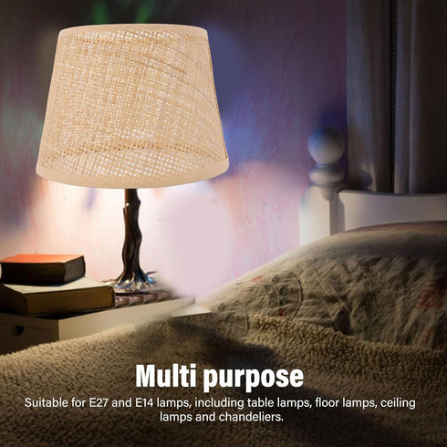 E27 E14, Lamp Shade, Handwoven Rattan Iron Table Lamp Cover, Compatible with for Chandeliers Floor Table Light