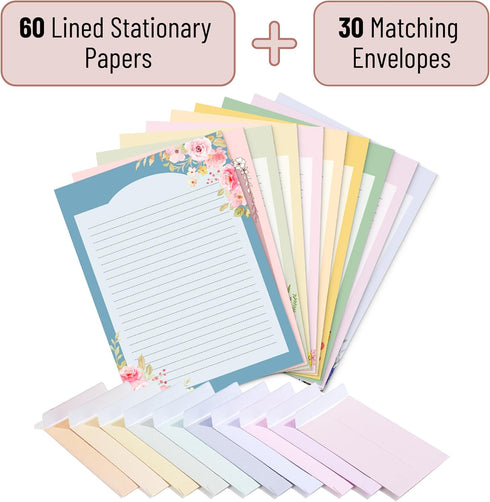 Set 5.2" 7.3", 60 30 Mr. Pen- Stationery Writing Paper with Envelopes, x Letter Sheets & Envelopes, Smooth Printable