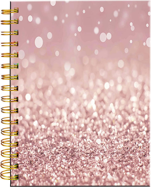 Spiral Journal Notebook – Strong Twin-Wire Binding, 60 Sheets A5 College Ruled, Luxury Design, Pink Glitter