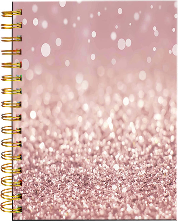 Spiral Journal Notebook – Strong Twin-Wire Binding, 60 Sheets A5 College Ruled, Luxury Design, Pink Glitter