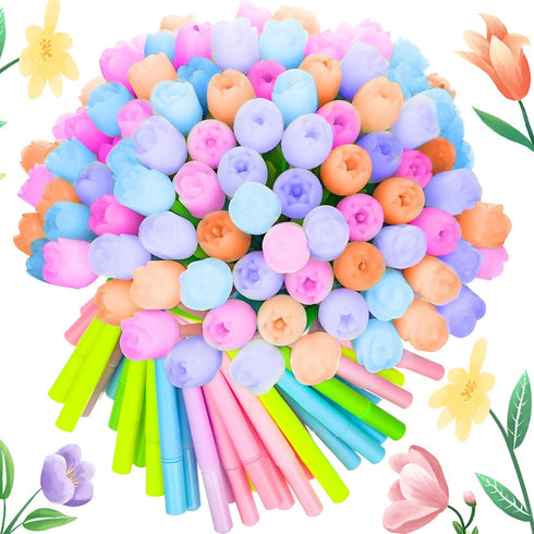 Tinlade 200 Pcs Color Changing Flower Gel Pens, 0.5mm Black Ink Cute Kawaii Ball Point Pens for Kids