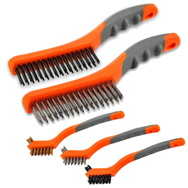 Wire Brush Set 5PCS, Nylon/Brass/Stainless Steel/Carbon Steel Bristles Wire Scratch Brush with