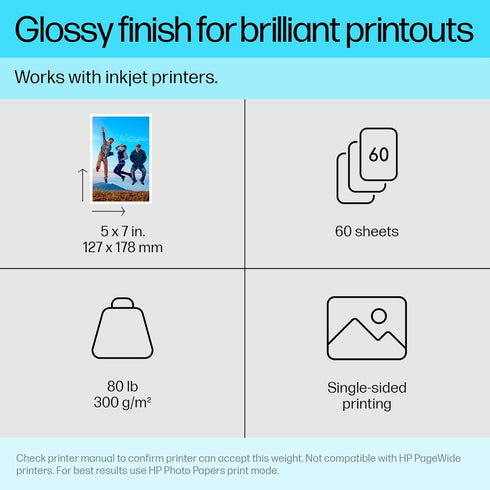 5x7 60 (CR669A) HP Premium Plus Photo Paper, Glossy, in, sheets