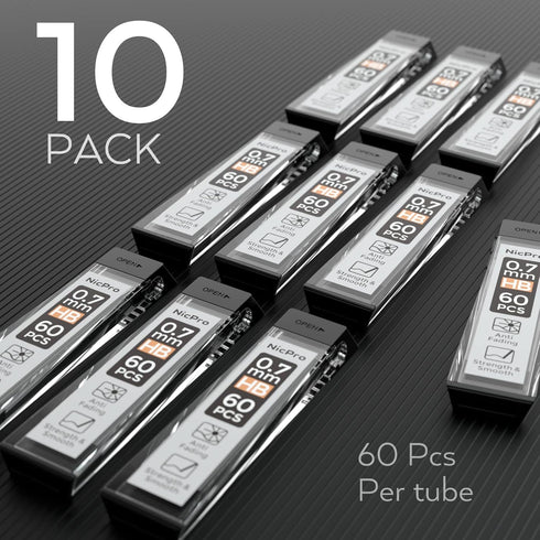 Nicpro 600 PCS 0.7mm HB #2 Break Resistant Mechanical Pencil Lead Refills, 60 Pack Per Tube, 10 Tubes