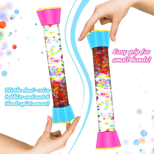 Cucue 3 Pack Sensory Fidget Tubes - Calming Toys for Kids- Sensory Tube with Glitter Bottle, Gravity Spinner, Bubble