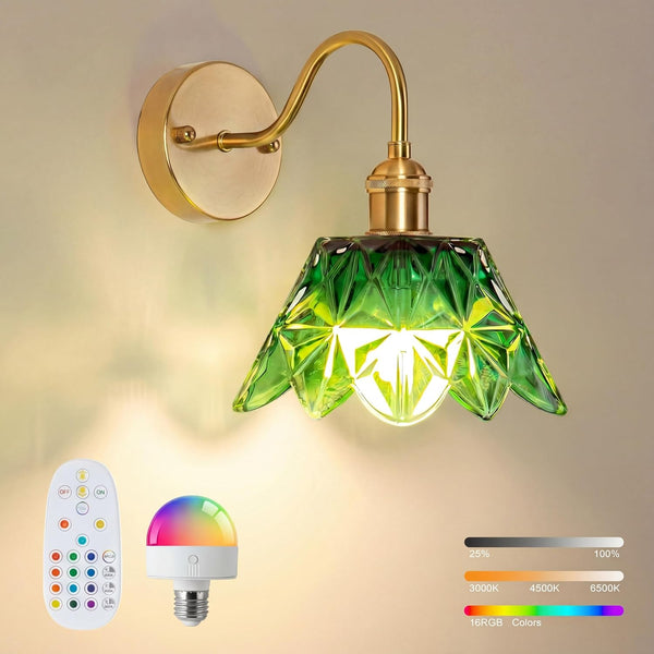 Vintage Battery Operated Wall Sconces, 5000mAh Rechargeable Wall Light, Wireless Green Flower