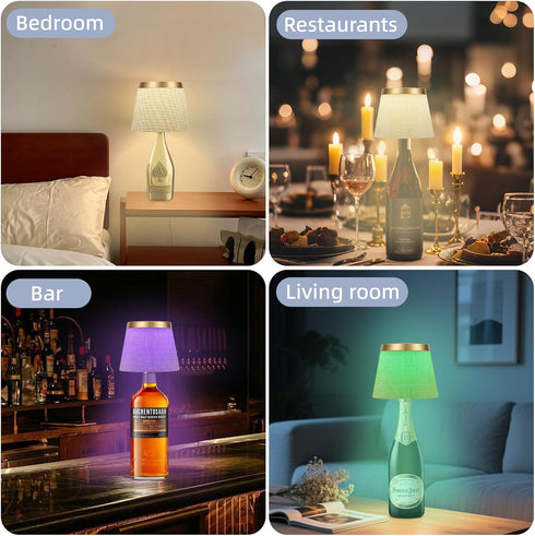 Dimmable 4000mAh Wireless Linen-Covered Bottle Lamp, Wine Bottle Lamps with RGBW Touch Bottle Lights, Rechargeable LED