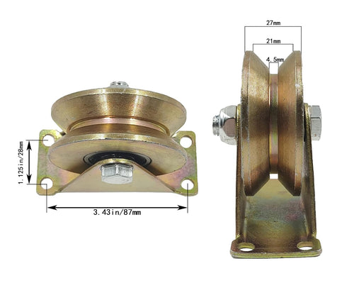 V-Type Groove Wheel, Heavy Duty Rigid Caster with Bracket, Pack of 2 (3 inch) for Inverted Track, Rolling Gate,