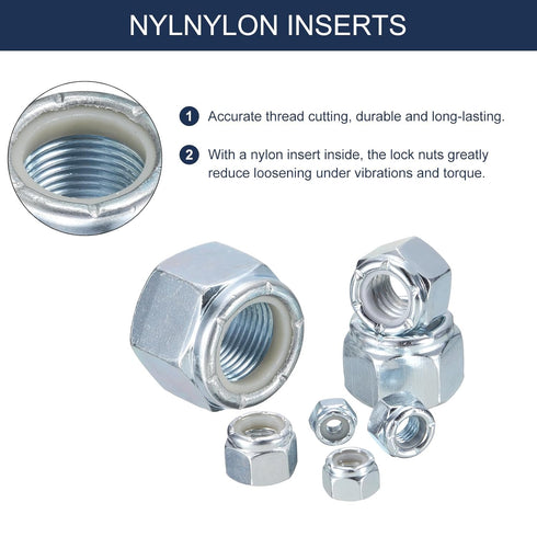 uxcell 50Pcs M12 x 1.25 Nylon Insert Hex Lock Nuts, Carbon Steel Self-Locking Stop Nut for Industrial Construction