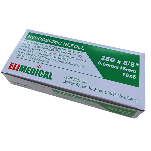 Veterinary Hypodermic Needle, Poly Hub 25G x 5/8 inch, 100 per Box, Individually Packed