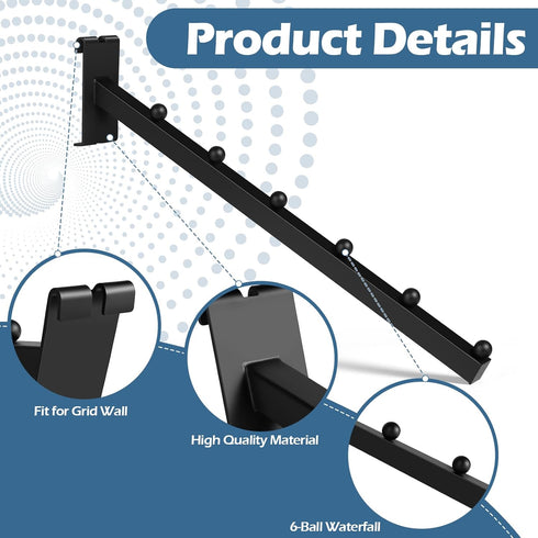 Polmart 8 Pack Gridwall Waterfall Hook, 6 Ball Wire Gridwall Hangers, Accessories for Retail Shop Display and Trade Show