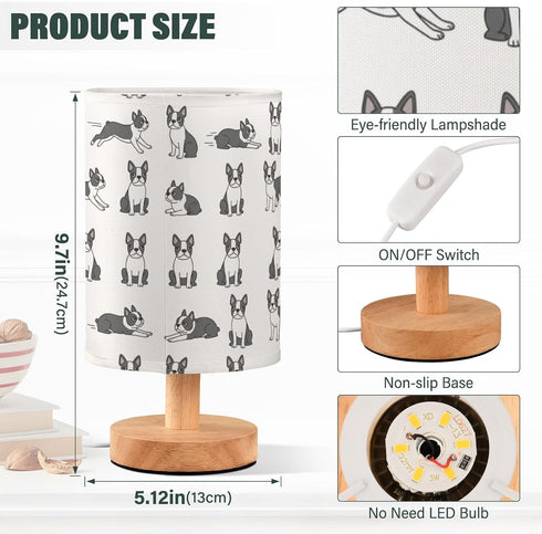 Generic Boston Terrier Dog Clipart Small Desk Lamp for Bedroom Nightstand Bedside Lamps with USB Table Lamp with Fabric