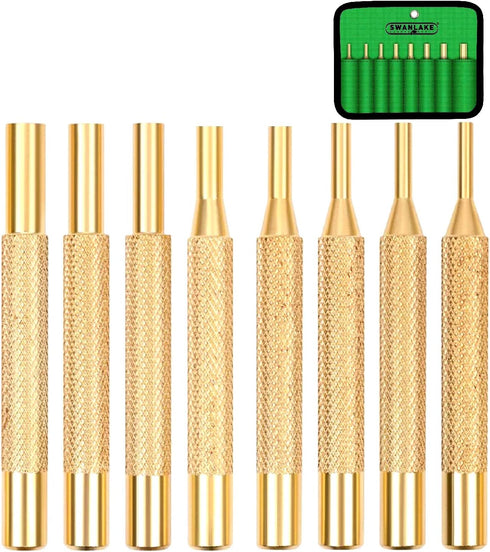 SWANLAKE 8-Piece Brass Punch Set, Removing Repair Tool 1/8" - 5/16" Brass Pin Drive Punch Set