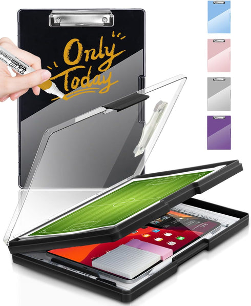Clearview Clipboard with 2 Storage, Heavy Duty 8.5x11 Dry Erase ClipBoards with Pen Holder - Black