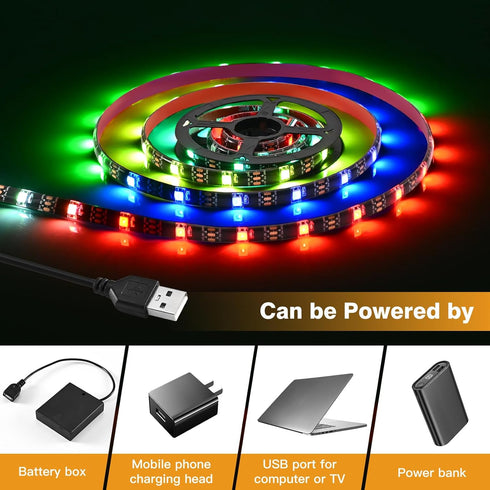G GEEKEEP 85 6.6ft Battery Powered Led Strip Lights Waterproof, Modes Chasing Multi Color USB led light strip Outdoor