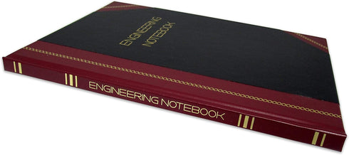 BookFactory Professional Engineering Notebook, 168 Pages, 8" x 10", Black and Burgundy Cover, Section Sewn Hardbound