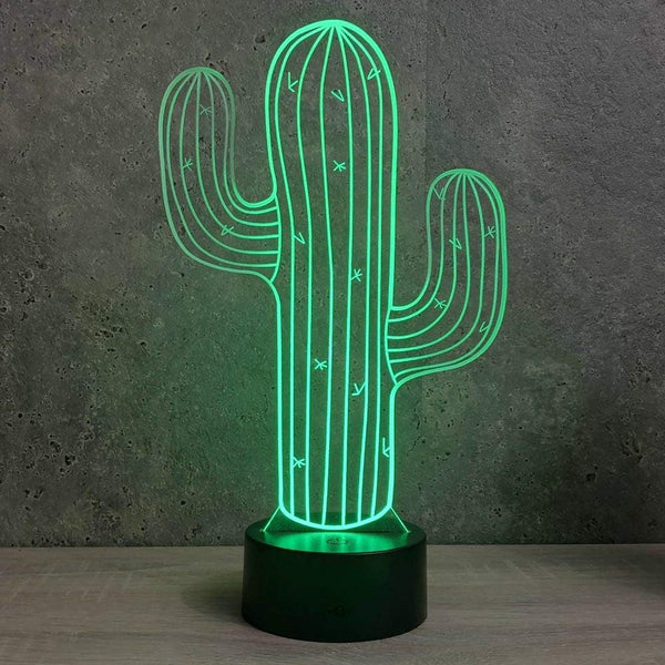 Jinnwell 3D Cactus Flower Night Light Lamp Illusion Led 7 Color Changing Touch