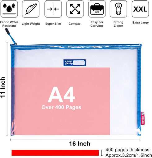 Rough Enough Plastic File Folder Organizer - Clear Document Bag Pouch for A4 Paper, Legal Size, Important Document